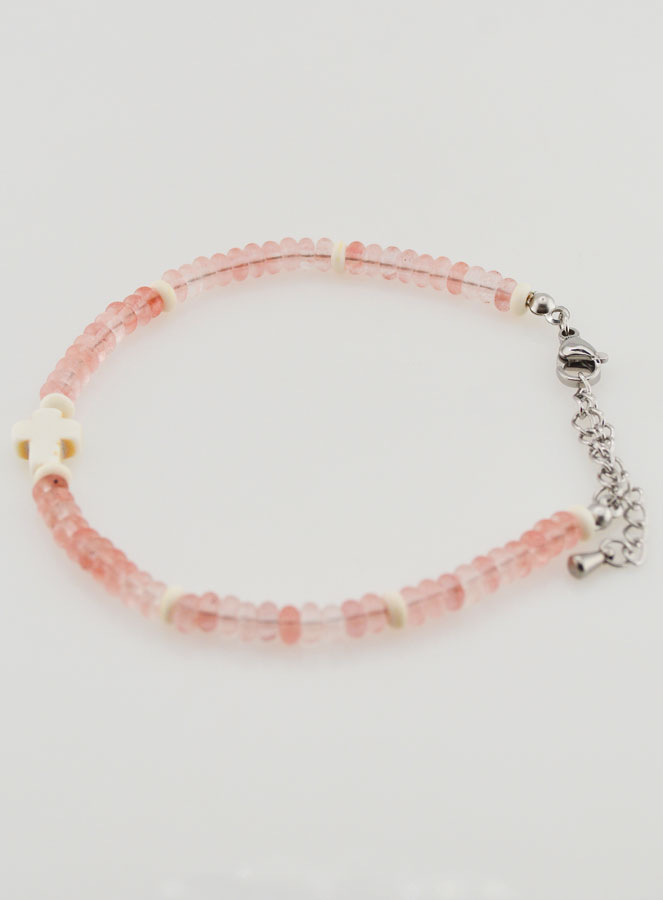 Bracelet Croix et Pierres en Verre Rose (pic 2)
