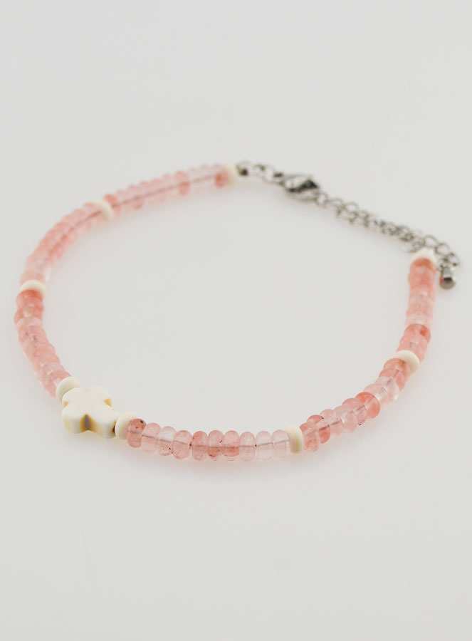 Bracelet Croix et Pierres en Verre Rose (pic 3)