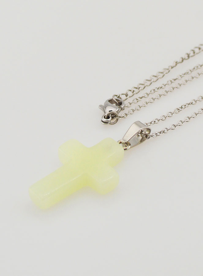 Collier Religieux Chaîne Inox & Croix Phosphorescente (pic 1)