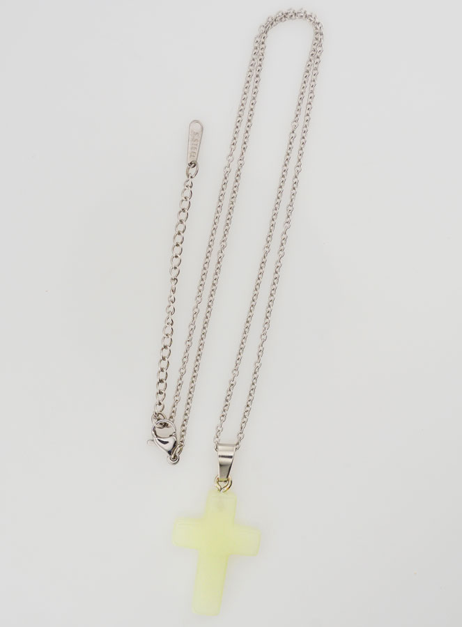 Collier Religieux Chaîne Inox & Croix Phosphorescente (pic 2)