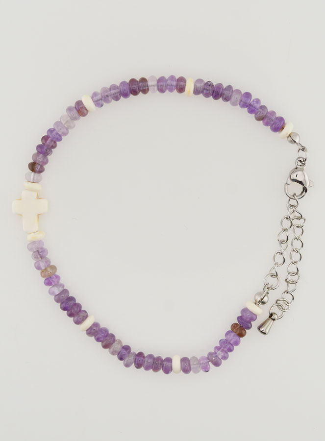 Bracelet Croix et Pierres en Verre Violet (pic 1)