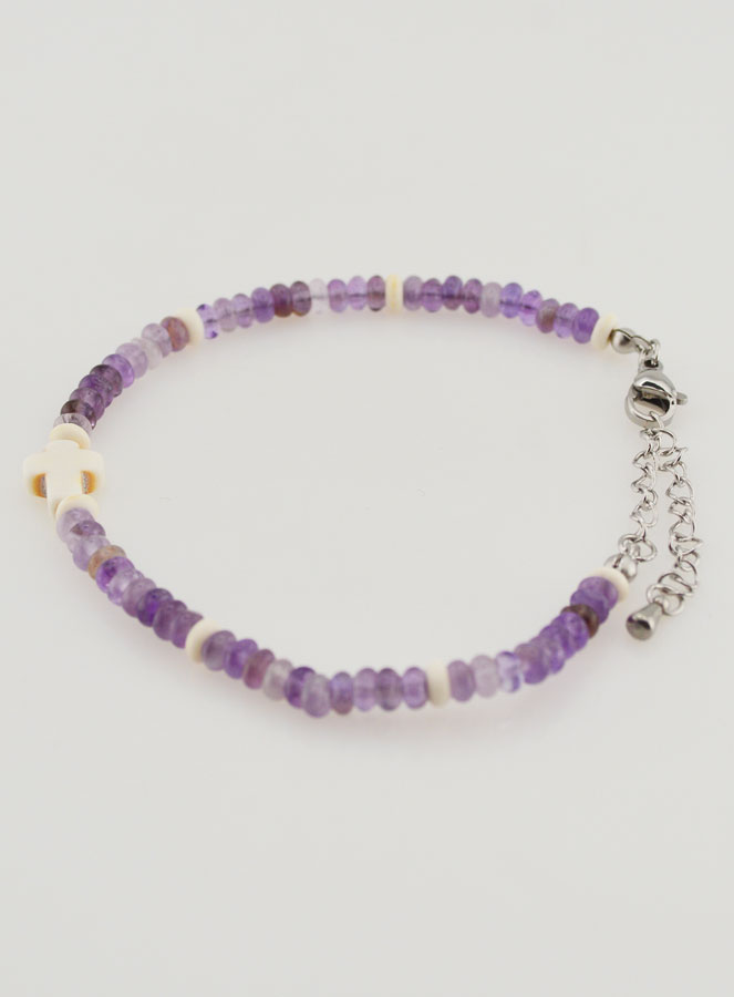 Bracelet Croix et Pierres en Verre Violet (pic 2)