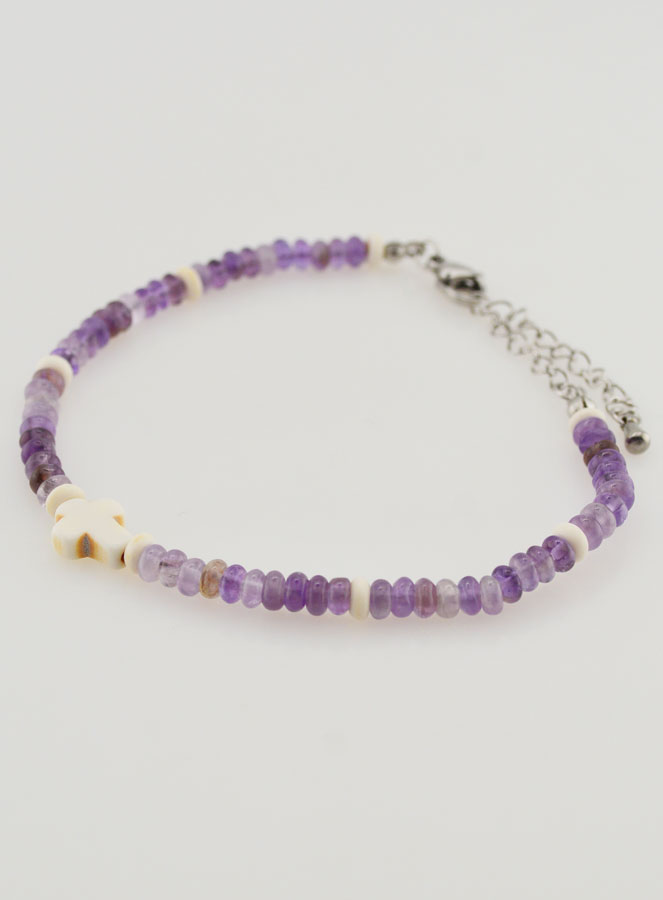 Bracelet Croix et Pierres en Verre Violet (pic 3)