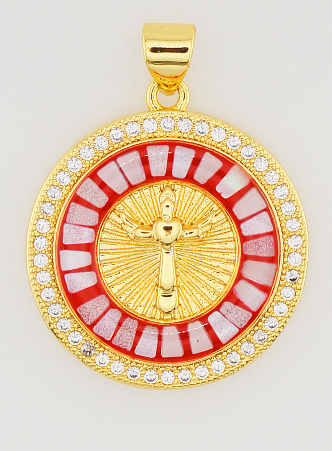 Médaille Croix & Émail Rouge - 22mm (pic 1)