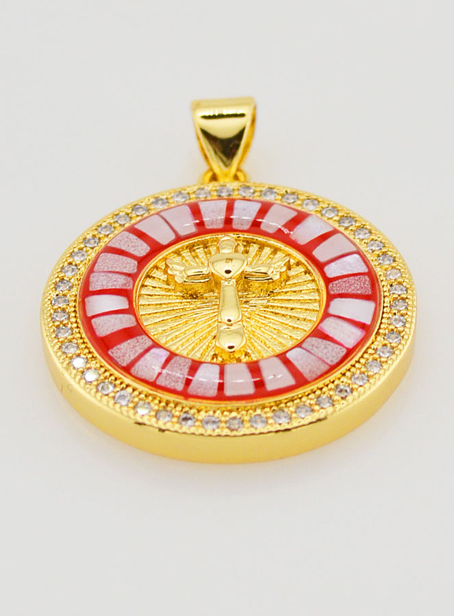 Médaille Croix & Émail Rouge - 22mm (pic 2)