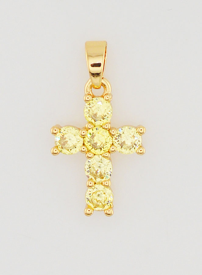 Pendentif Croix Oxydes de Zirconium - Ambre (pic 1)