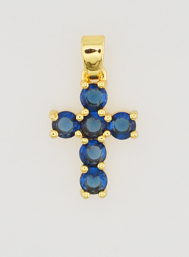 Pendentif Croix Oxydes de Zirconium - Bleu (pic 1)