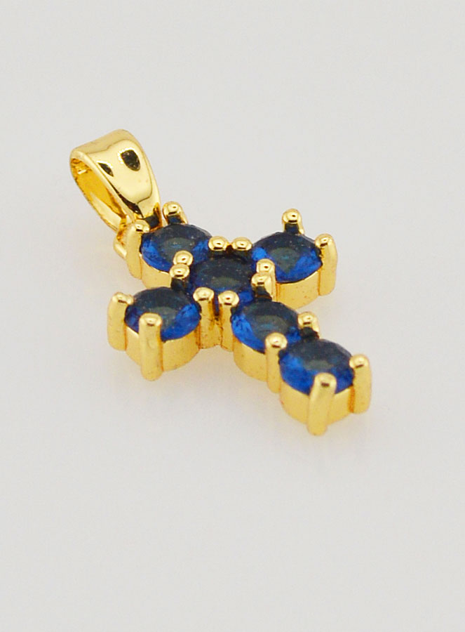 Pendentif Croix Oxydes de Zirconium - Bleu (pic 3)