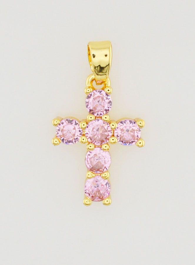 Pendentif Croix Oxydes de Zirconium - Rose (pic 1)