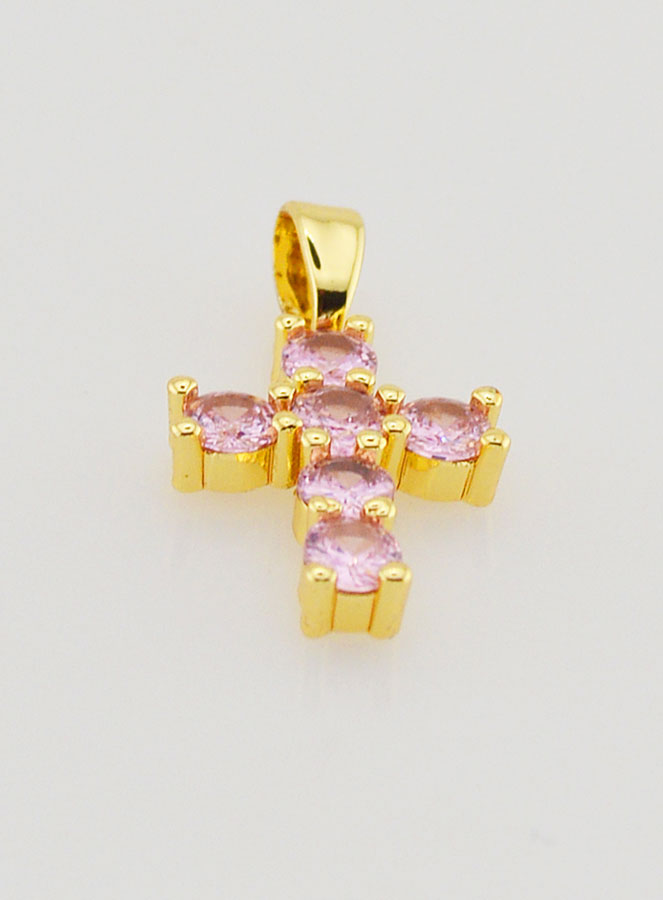 Pendentif Croix Oxydes de Zirconium - Rose (pic 2)