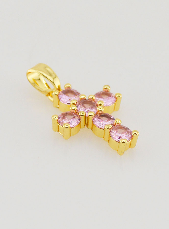 Pendentif Croix Oxydes de Zirconium - Rose (pic 3)