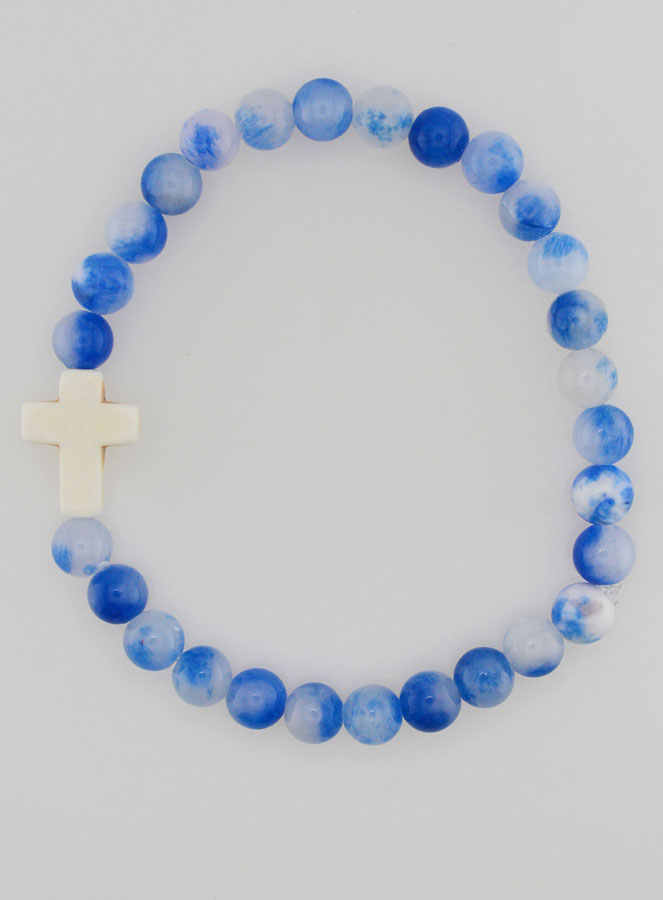 Bracelet Religieux Avec Croix - Jade Bleu (pic 1)