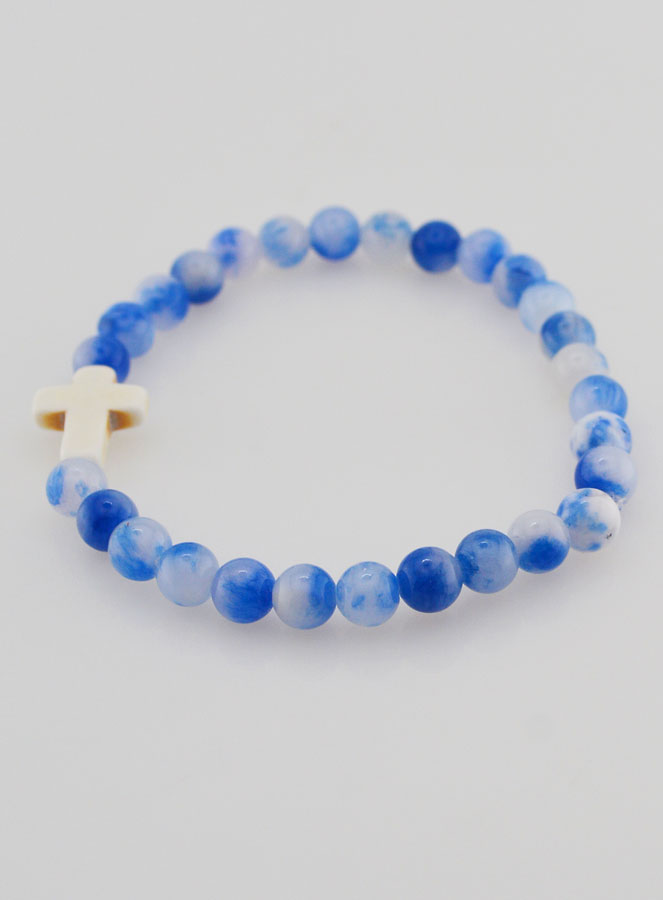 Bracelet Religieux Avec Croix - Jade Bleu (pic 2)