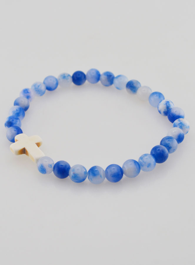 Bracelet Religieux Avec Croix - Jade Bleu (pic 3)