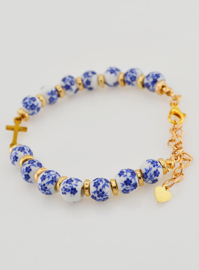 Bracelet Avec Croix & Grains Céramique - Bleu (pic 2)