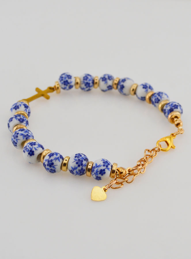 Bracelet Avec Croix & Grains Céramique - Bleu (pic 4)