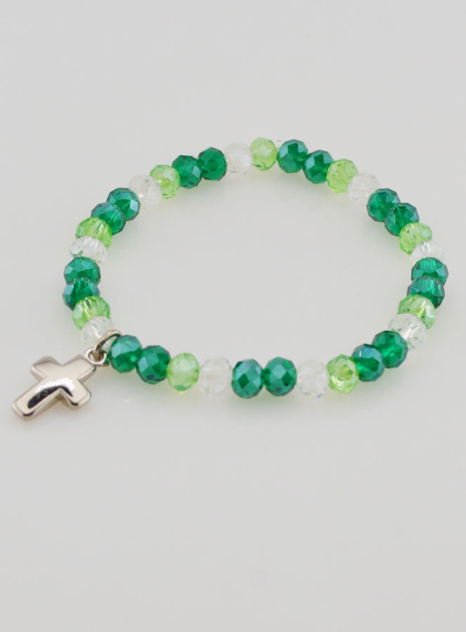Bracelet Avec Croix & Perles de Verre - Vert (pic 3)