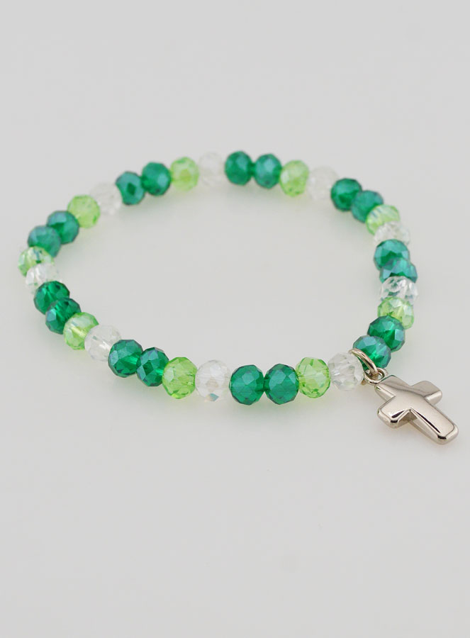 Bracelet Avec Croix & Perles de Verre - Vert (pic 4)