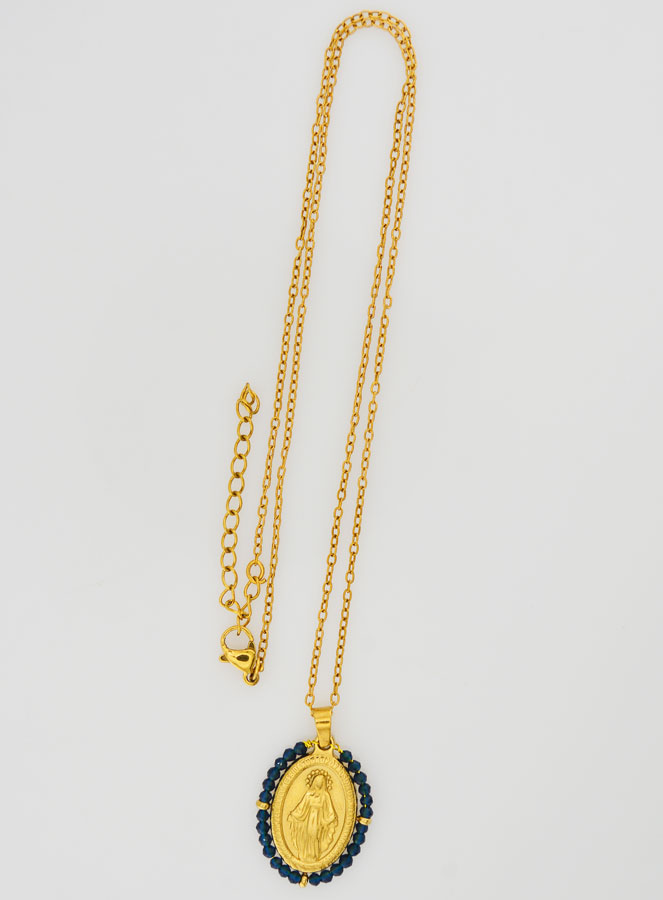 Médaille Miraculeuse Perles Facetées + Chaîne - Noir (pic 1)