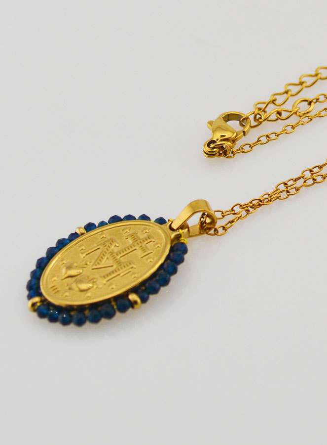 Médaille Miraculeuse Perles Facetées + Chaîne - Noir (pic 3)