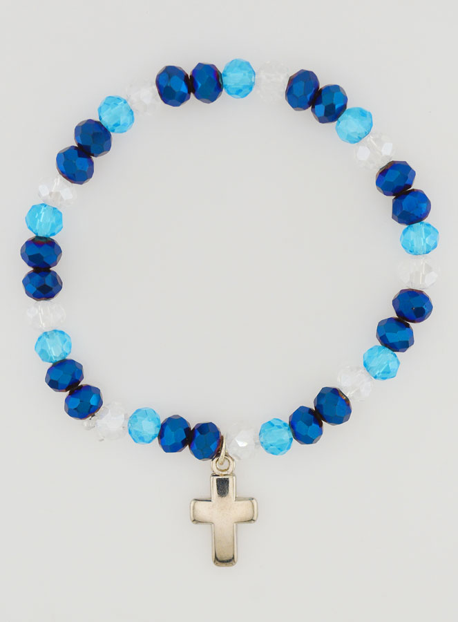 Bracelet Avec Croix & Perles de Verre - Bleu (pic 1)