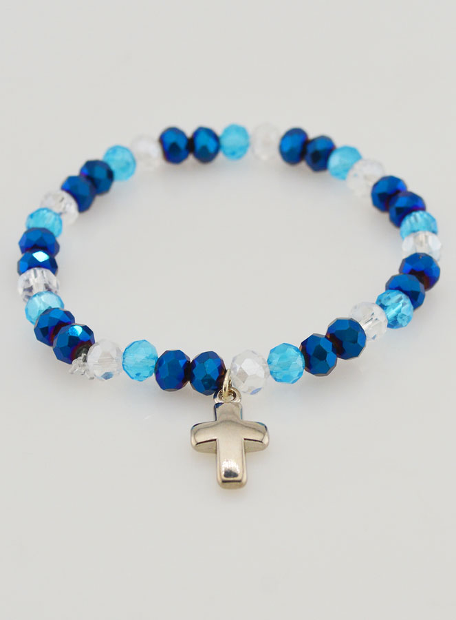 Bracelet Avec Croix & Perles de Verre - Bleu (pic 2)