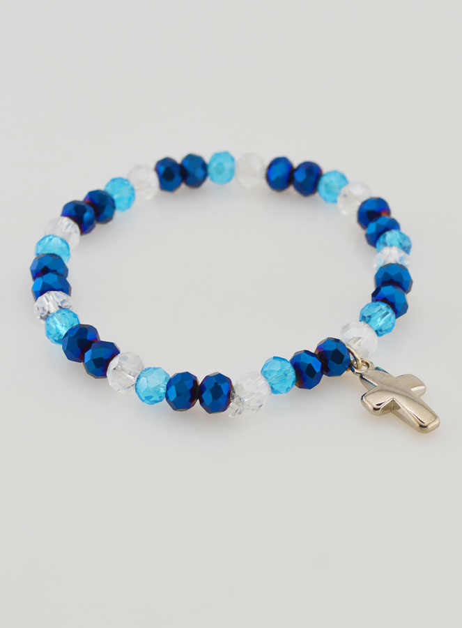 Bracelet Avec Croix & Perles de Verre - Bleu (pic 3)