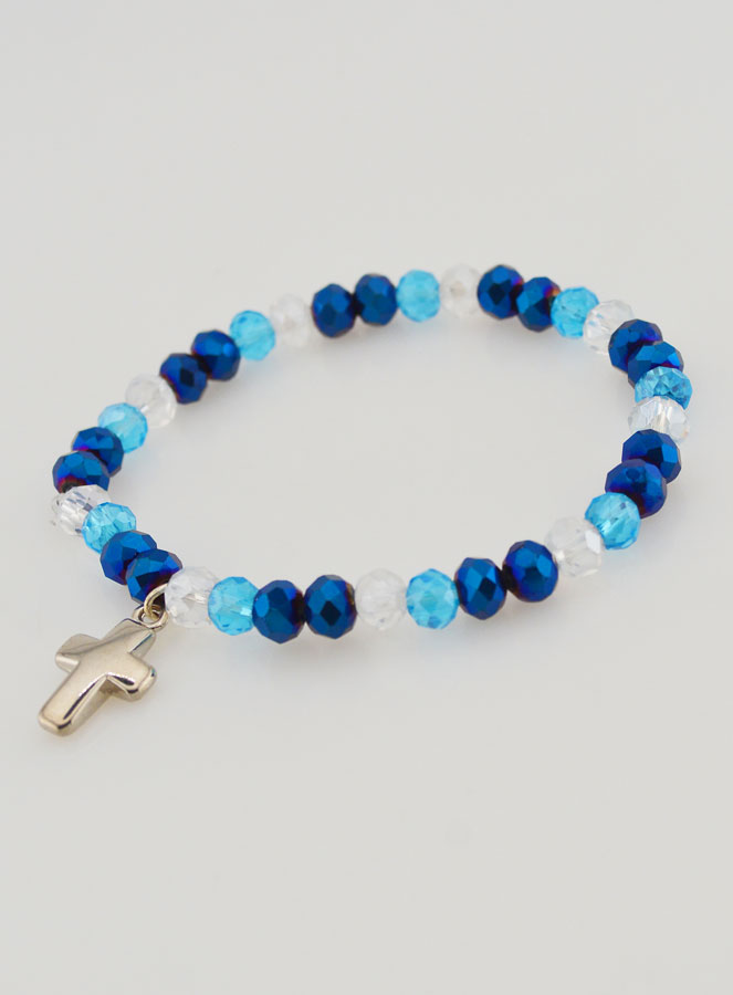 Bracelet Avec Croix & Perles de Verre - Bleu (pic 4)