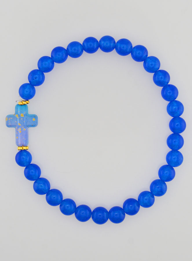 Bracelet Religieux Croix & Jade - Bleu (pic 1)