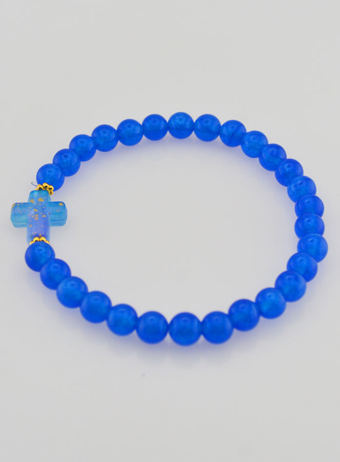 Bracelet Religieux Croix & Jade - Bleu (pic 2)