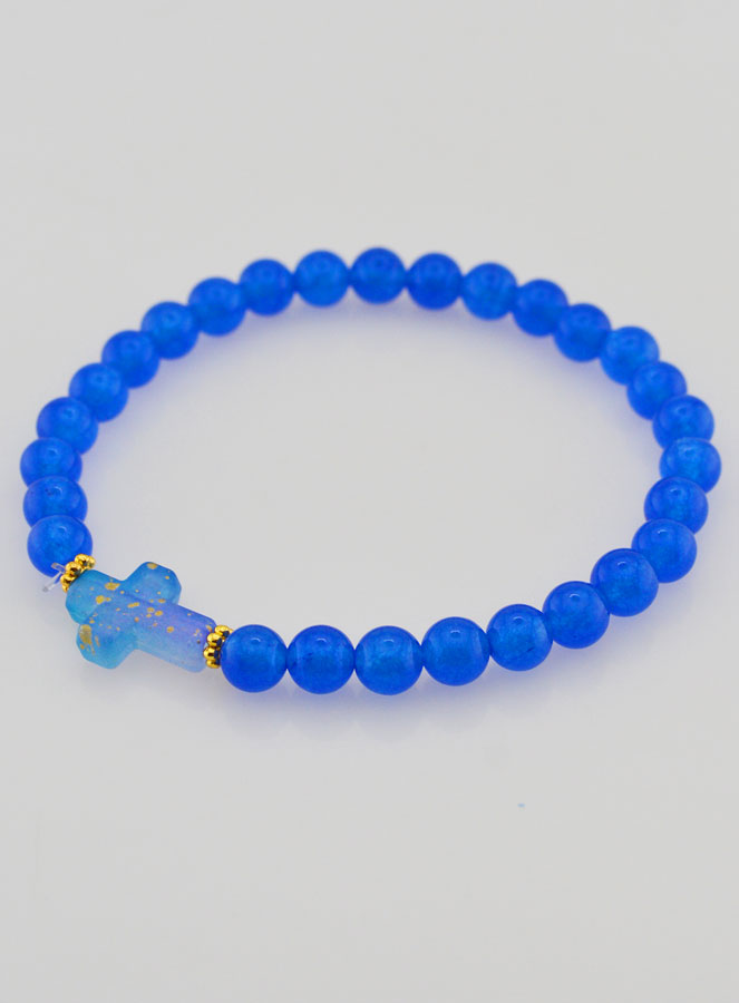 Bracelet Religieux Croix & Jade - Bleu (pic 3)