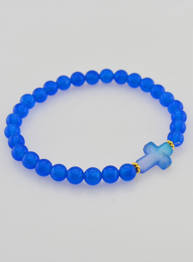 Bracelet Religieux Croix & Jade - Bleu (pic 4)