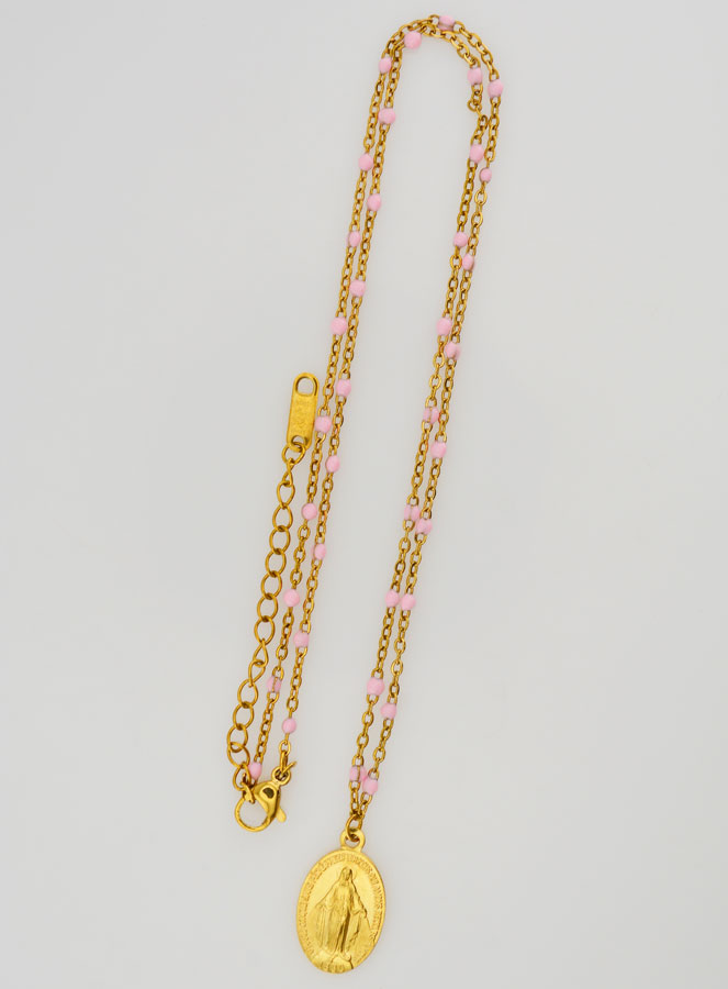 Collier Religieux Perlé & Médaille Miraculeuse - Rose (pic 2)
