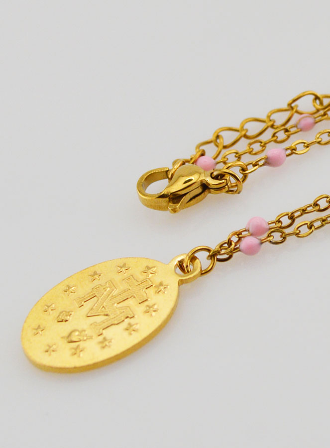 Collier Religieux Perlé & Médaille Miraculeuse - Rose (pic 3)
