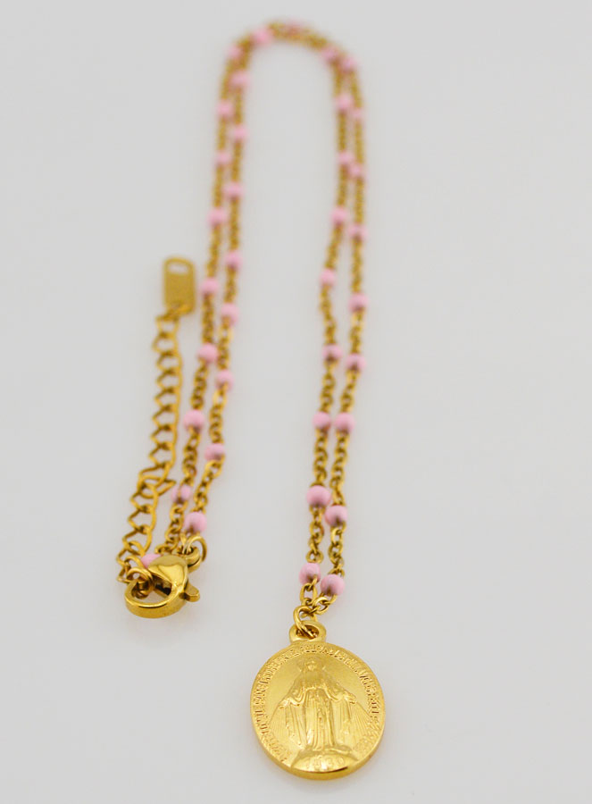 Collier Religieux Perlé & Médaille Miraculeuse - Rose (pic 4)