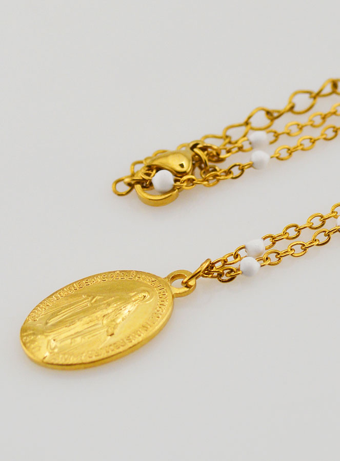 Collier Religieux Perlé & Médaille Miraculeuse - Blanc (pic 1)