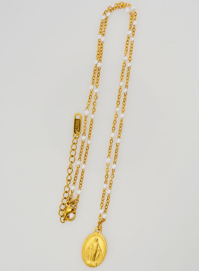 Collier Religieux Perlé & Médaille Miraculeuse - Blanc (pic 2)