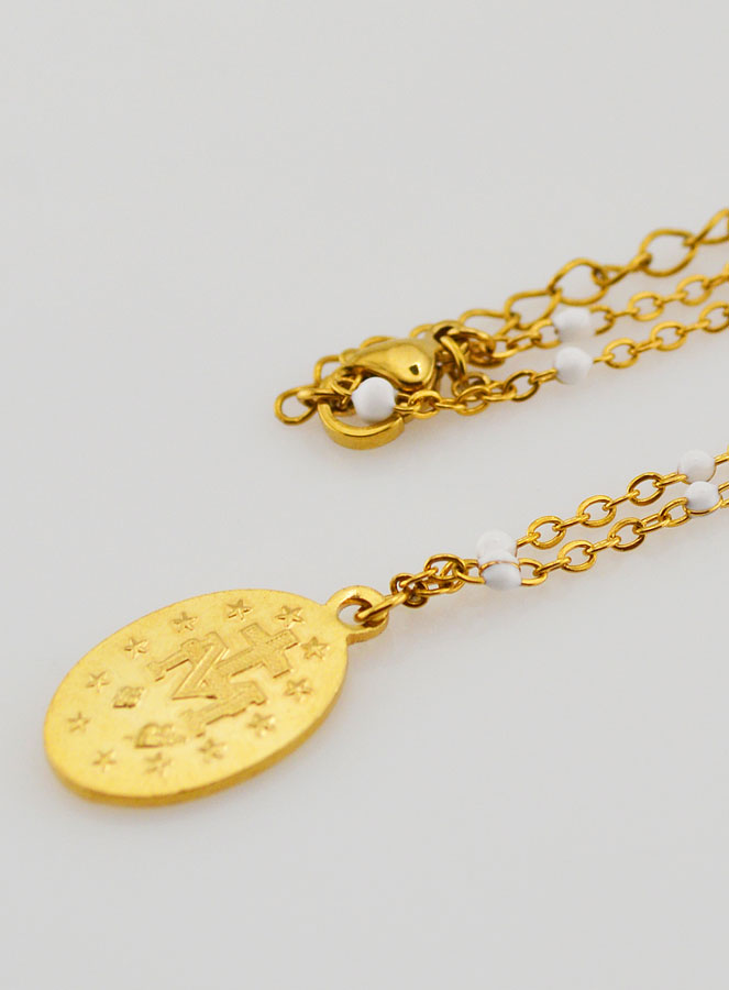 Collier Religieux Perlé & Médaille Miraculeuse - Blanc (pic 3)