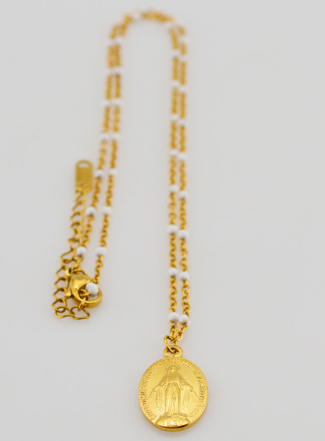 Collier Religieux Perlé & Médaille Miraculeuse - Blanc (pic 4)