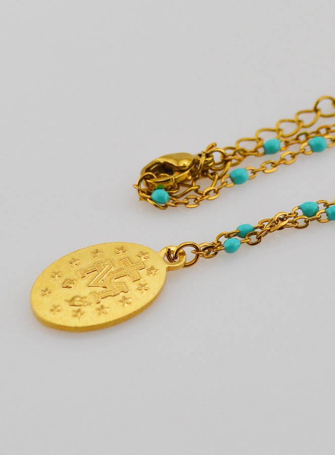 Médaille Miraculeuse & Chaîne à Perles -Turquoise (pic 2)