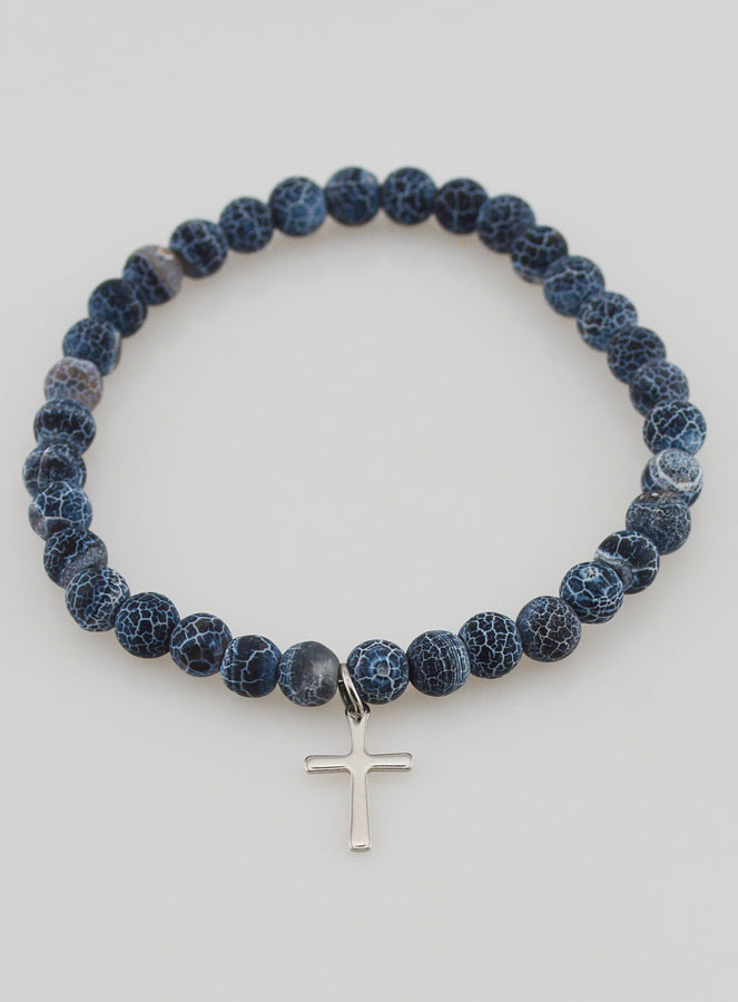 Bracelet Religieux Croix & Agate - Noir (pic 2)