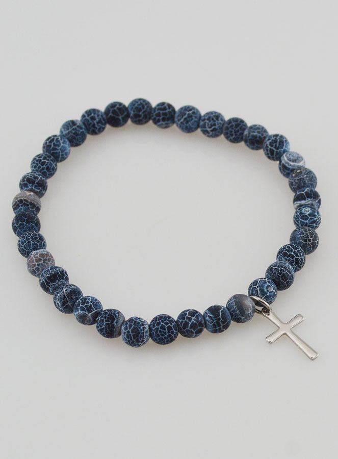 Bracelet Religieux Croix & Agate - Noir (pic 3)