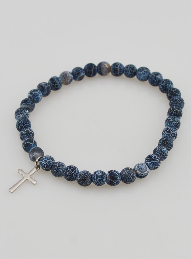 Bracelet Religieux Croix & Agate - Noir (pic 4)