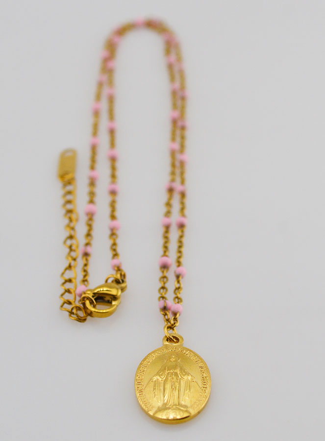 Médaille Miraculeuse & Chaîne Perlée - Rose (pic 2)