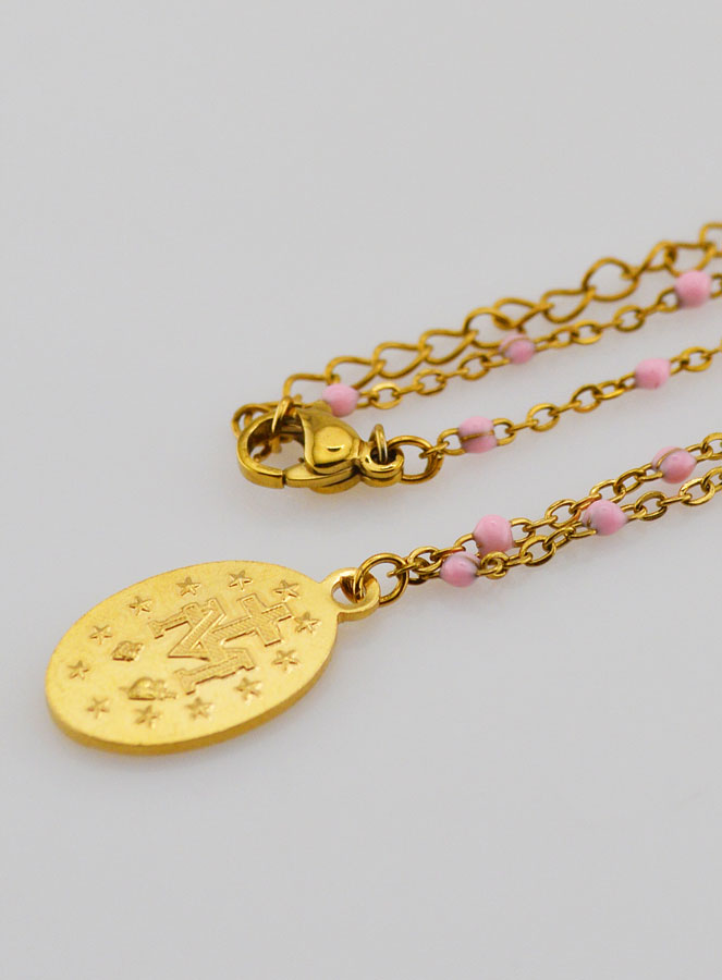 Médaille Miraculeuse & Chaîne Perlée - Rose (pic 3)