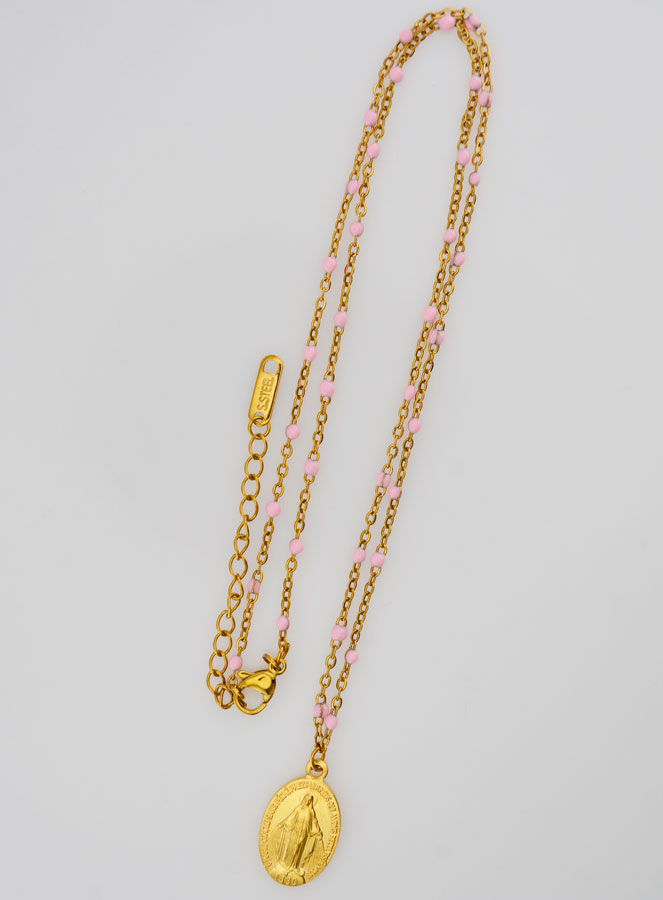 Médaille Miraculeuse & Chaîne Perlée - Rose (pic 4)