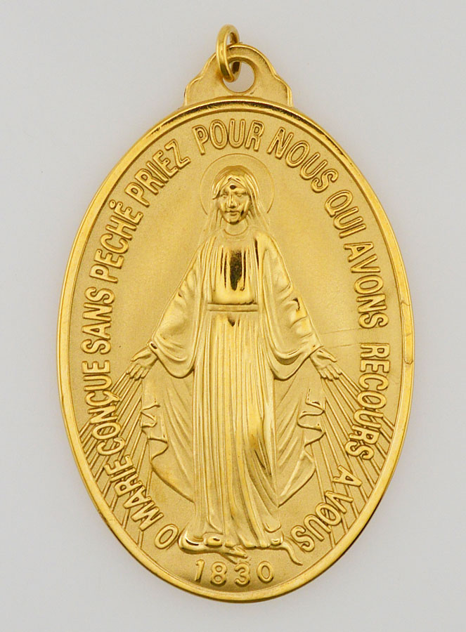 Médaille Miraculeuse en Inox Doré - 40mm (pic 2)