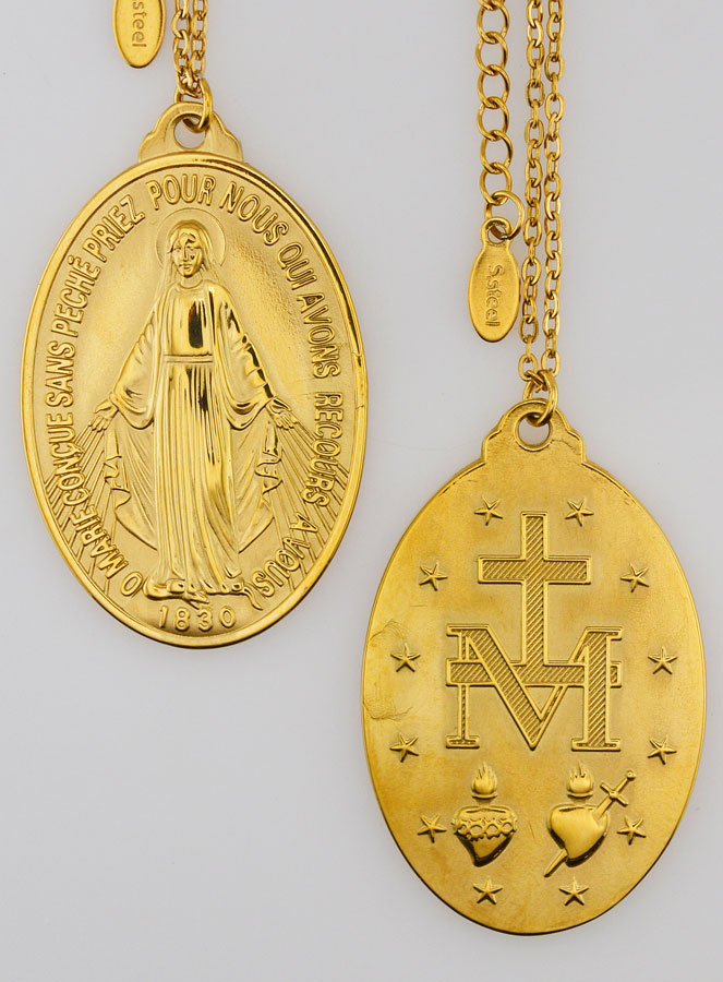 Médaille Miraculeuse & Chaîne en Inox Doré - 22mm (pic 1)