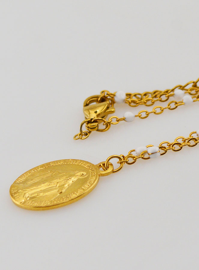Collier Perlé Médaille Miraculeuse - Blanc (pic 1)