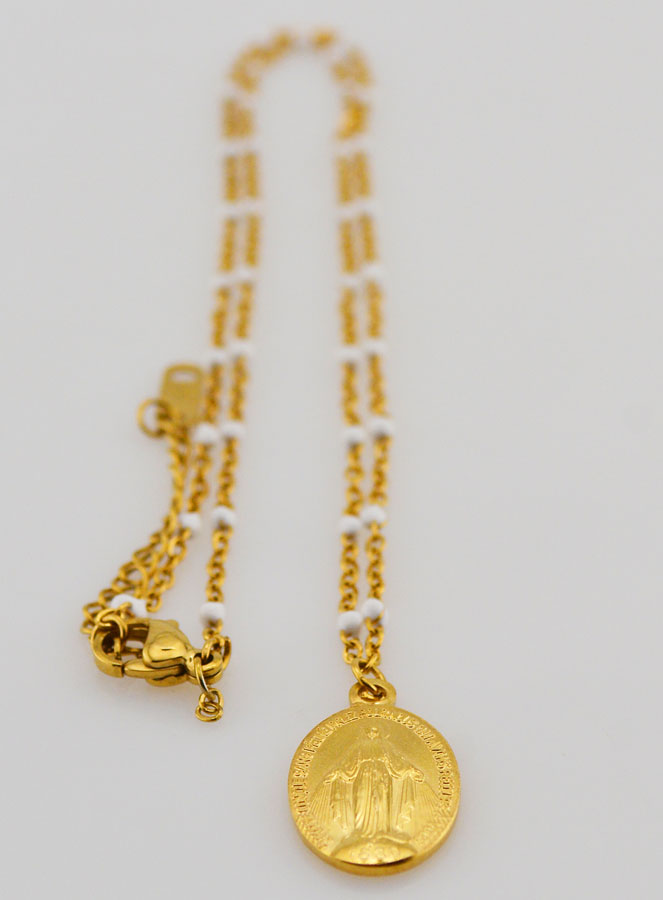 Collier Perlé Médaille Miraculeuse - Blanc (pic 3)